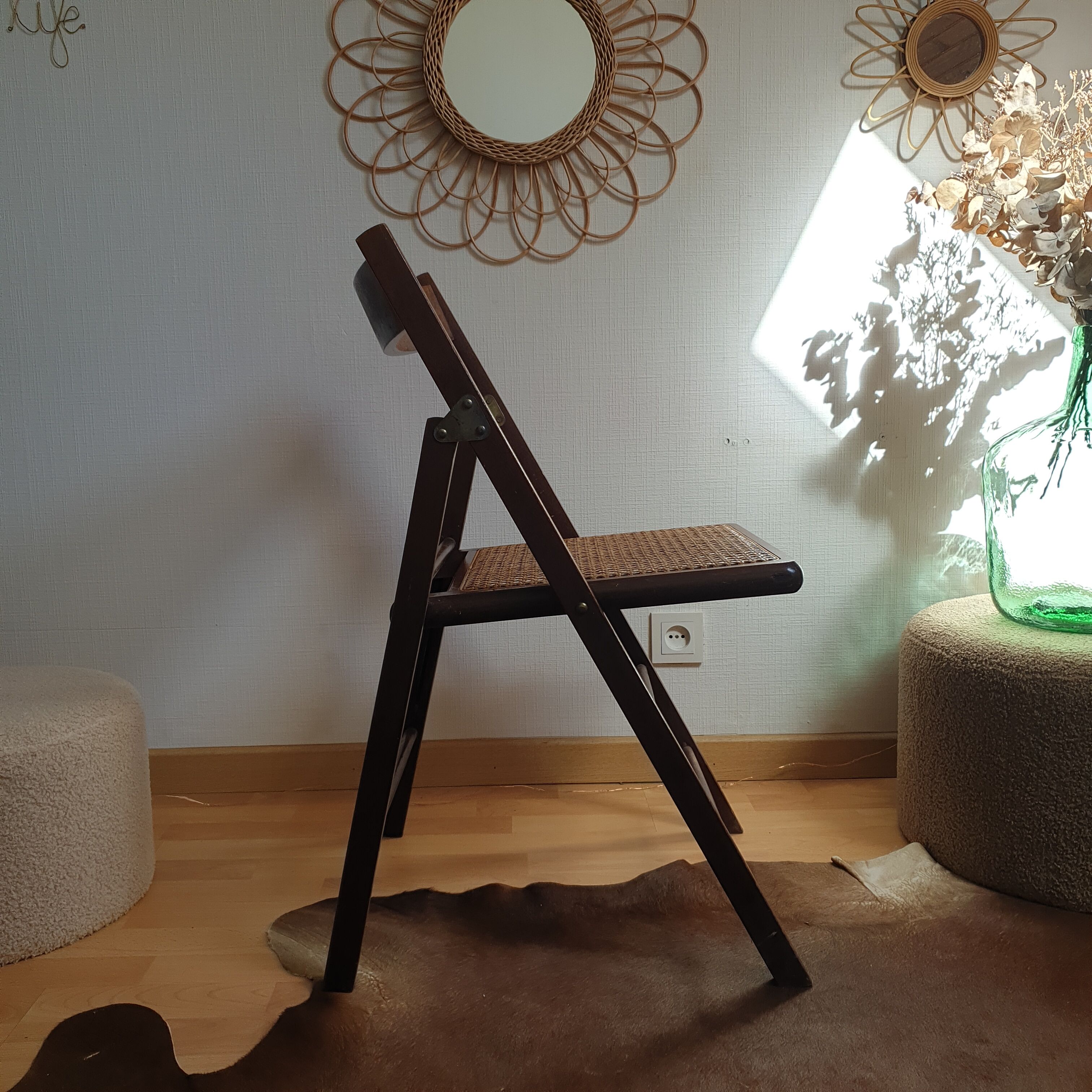 Chaise pliante vintage années 60 en cannage