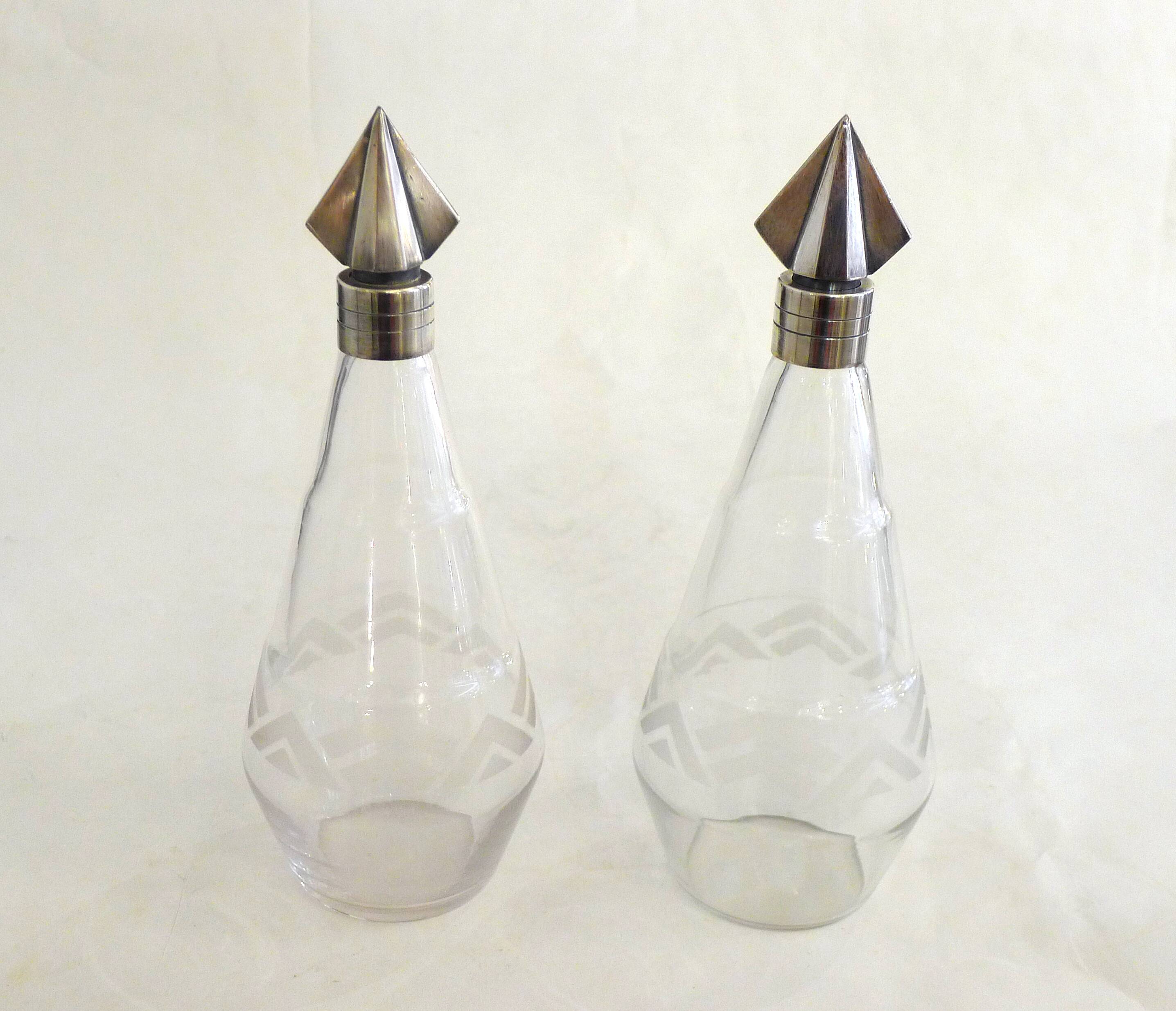 Art Deco liqueur set, glass & silver-plated metal ARGIT