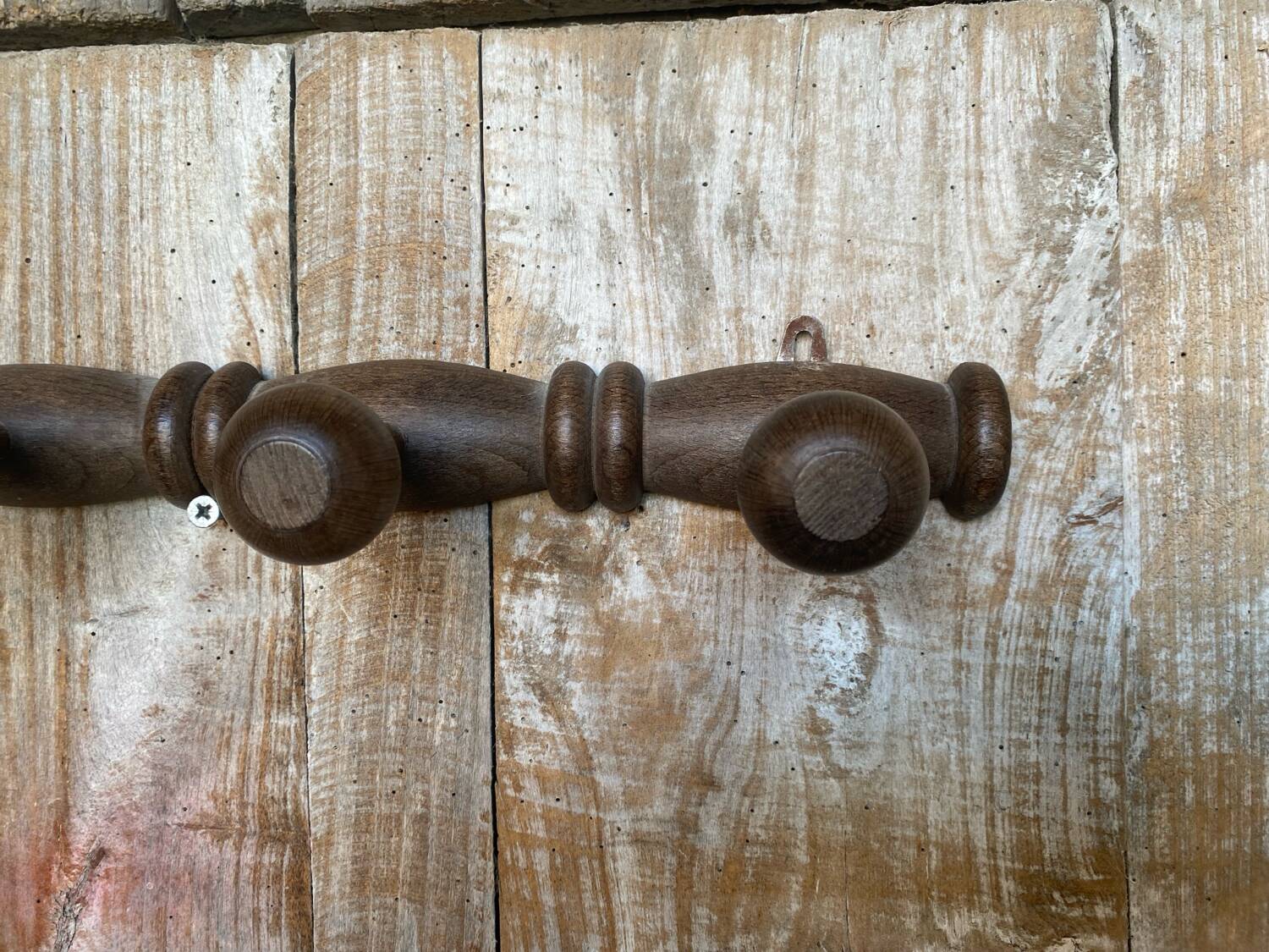 Wall Coat Rack 4 Hooks Wood 1950s Vintage #D749