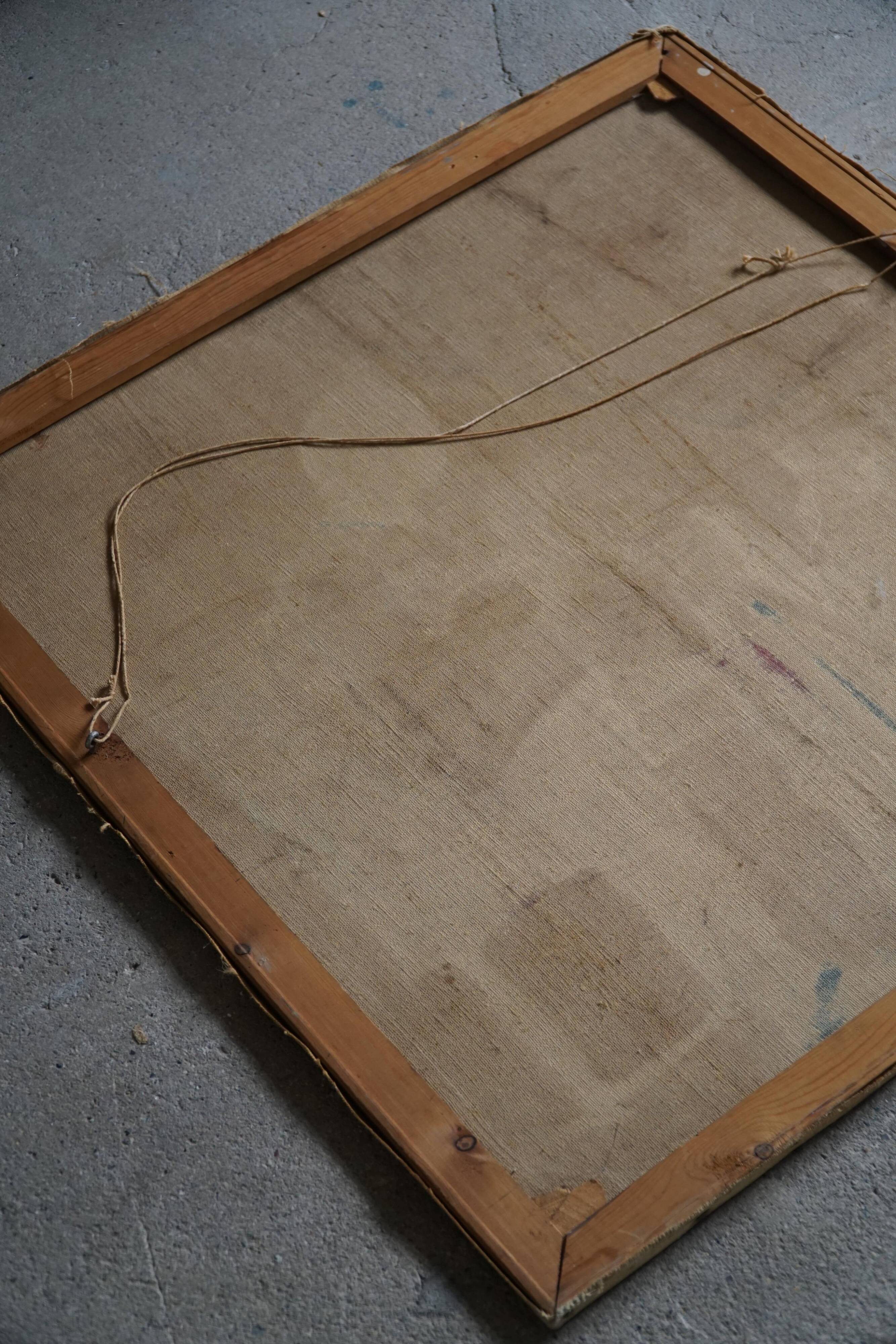 Large oil painting on canvas, unknown artist, 1956, mid-century Danish.