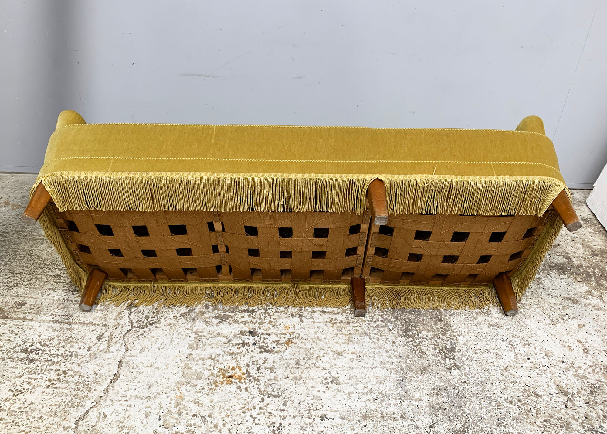 1930’s danish art deco 3 seat yellow velour sofa