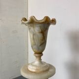 Vintage Spanish Alabaster Pedestal Column with Original Vase, 1970s, Set of 2