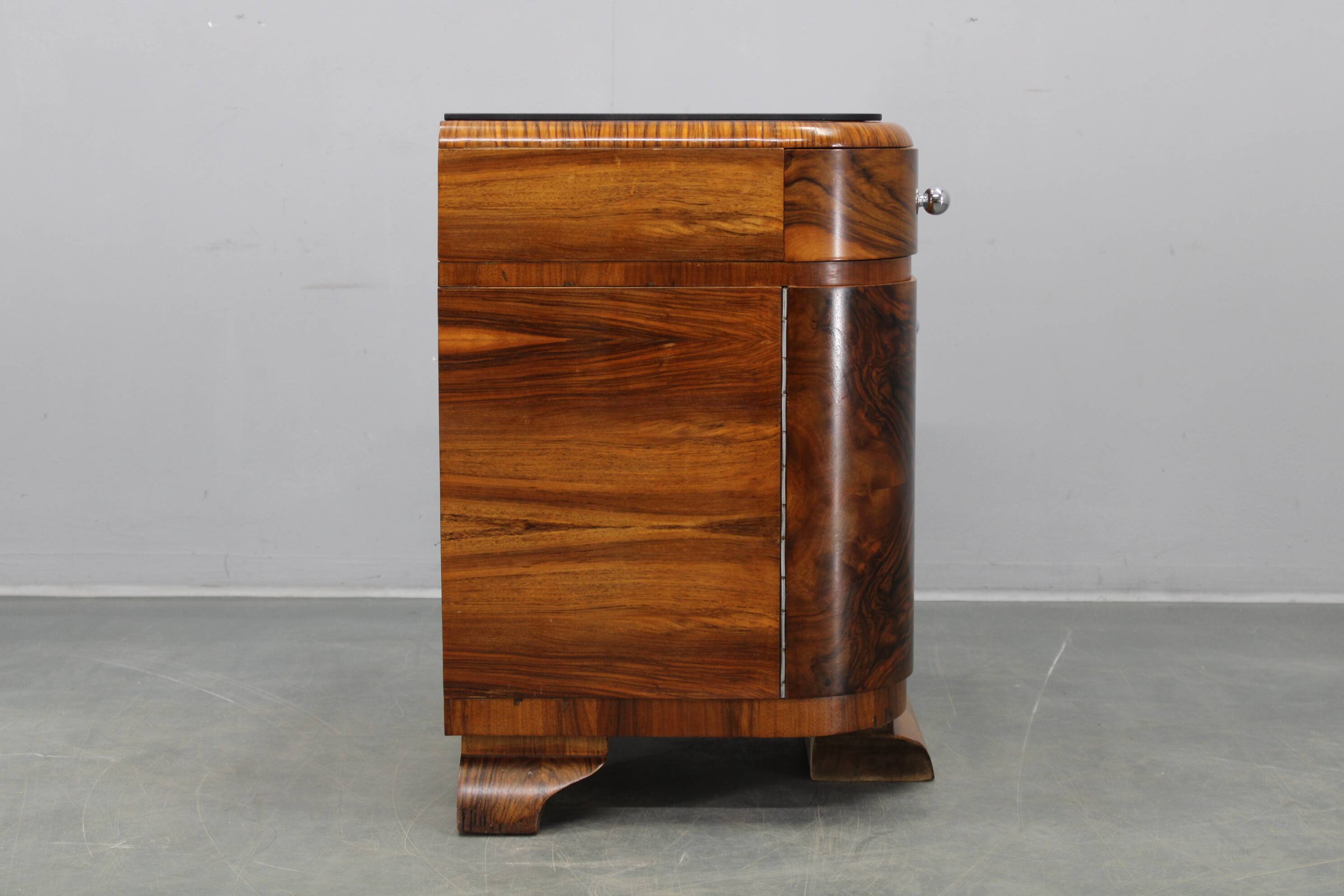 Pair of Art Deco walnut bedside tables from the 1930s.
