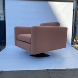 1970s Swivel Cube Armchair Chrome Peach Boucle Vintage Midcentury