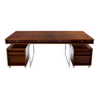 Bodil Kjaer rosewood chrome desk with pedestals Denmark 1960