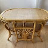 Vintage rattan and bamboo “head to head” table