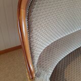 2-seater Louis XV style sofa - arched legs - Art Deco patterned velvet fabric - Beige