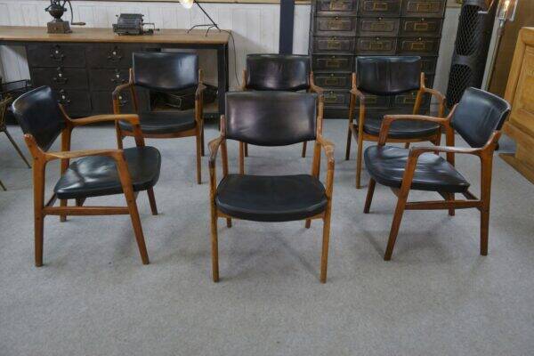 Ensemble de 6 fauteuils scandinaves en cuir et palissandre par Gondo Gravesen pour l’Atelier Bondo Gravesen Snedkerier 1960’s