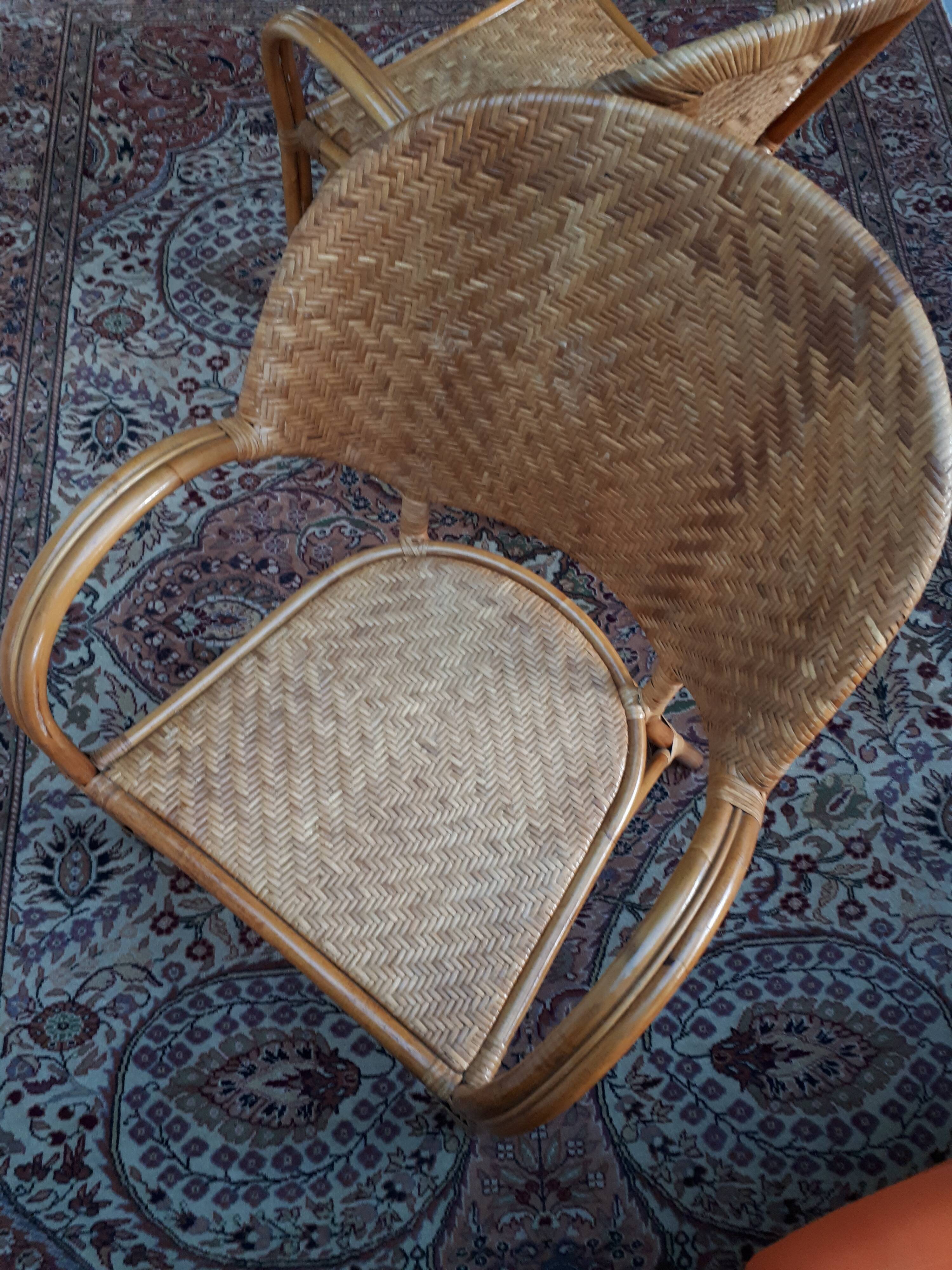 Pair of armchairs in braided rattan 70s
