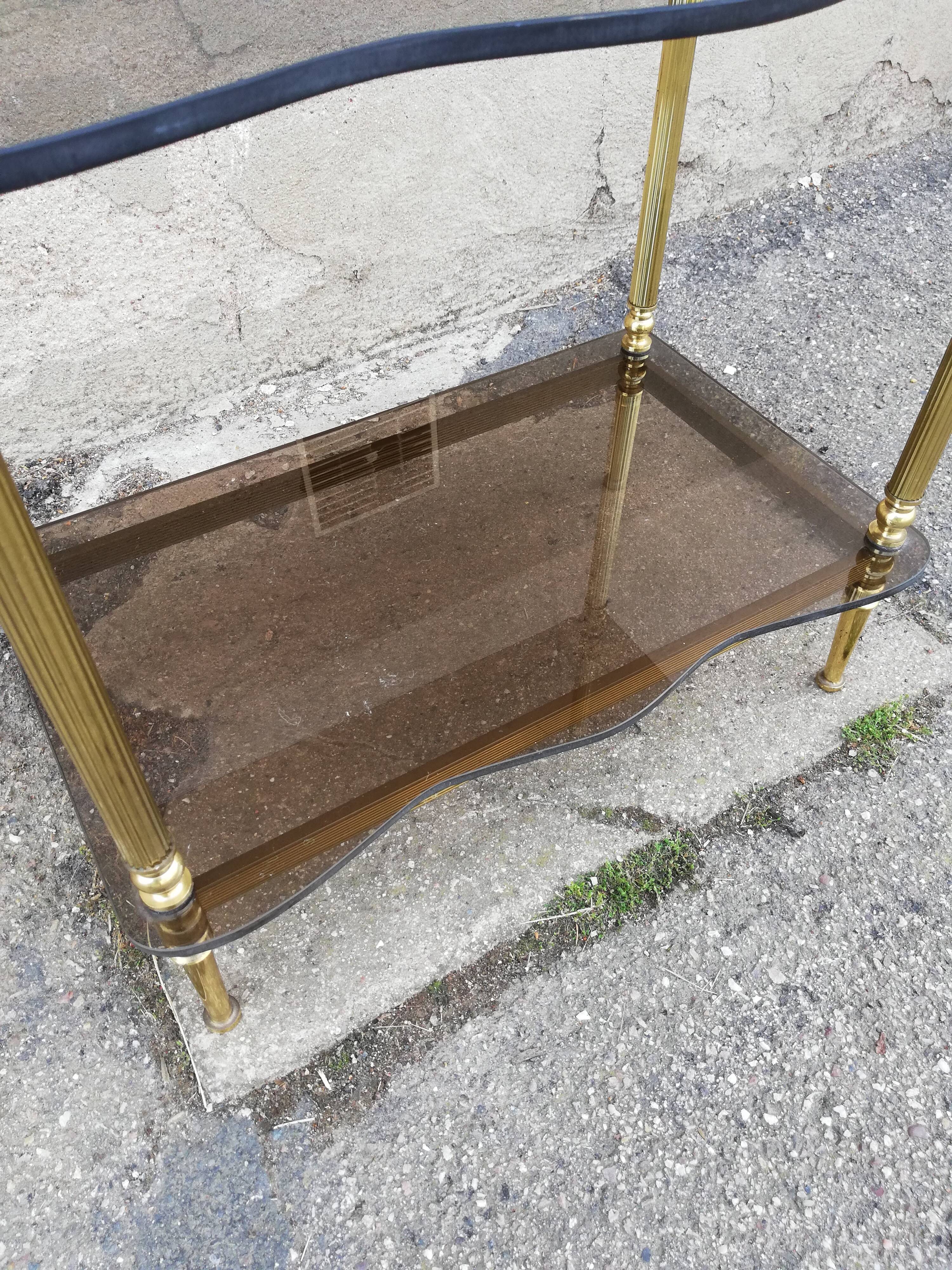 Shelf vintage brass 3 trays smoked glass