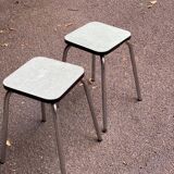 Pair of steel and formica stools, acqua green and steel