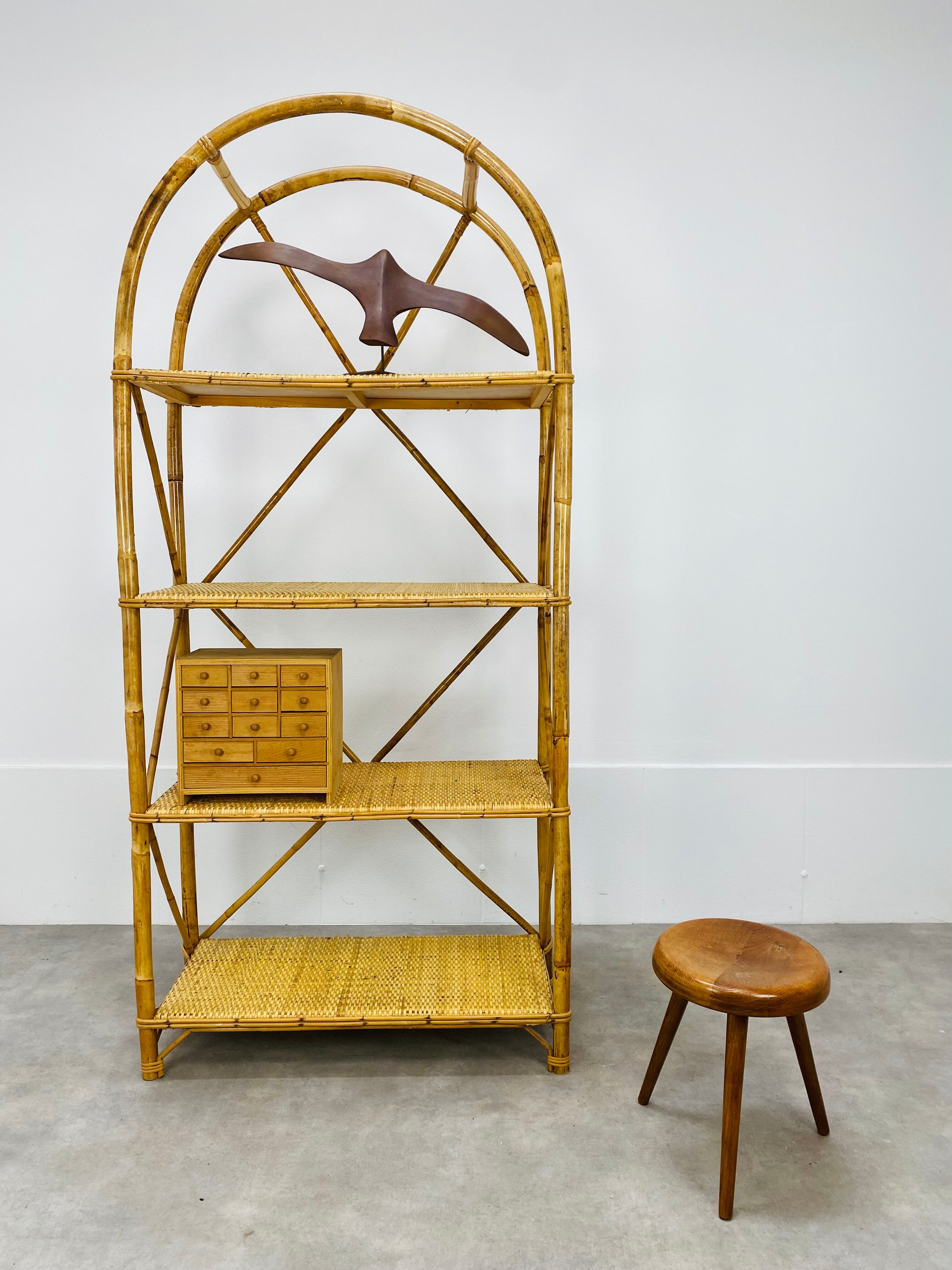 Vintage rattan bookshelf 60s