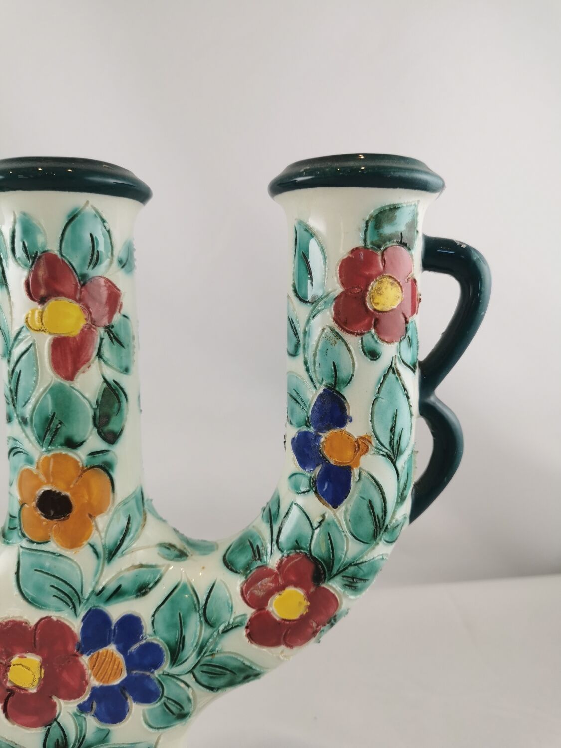 Floral ceramic candlestick, Cerart Monaco, Vintage