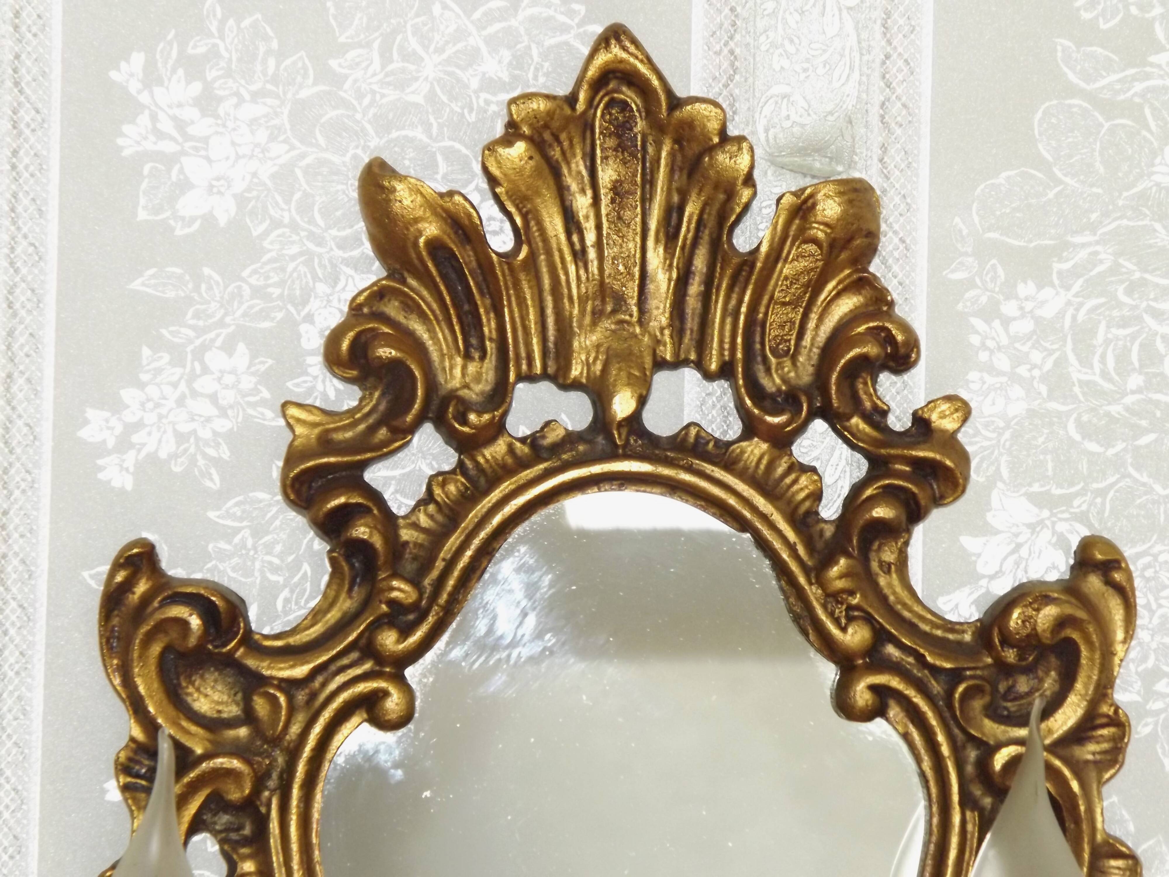 French Antique Gilt Bronze Double Light Crystal Mirrored Wall Sconce 4806