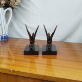 Pair of Art Deco Bookends of Swallows in Flight, Marble & Spelter