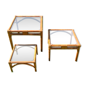 Table gigogne en bambou/ cuir et