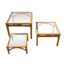 Table gigogne en bambou/ cuir et verre vintage