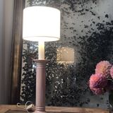 Pair of vintage salmon pink candlestick shaped ceramic lamp bases