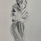 Painting signed watercolor monochrome sepia study statue “la Frileuse de Houdon”