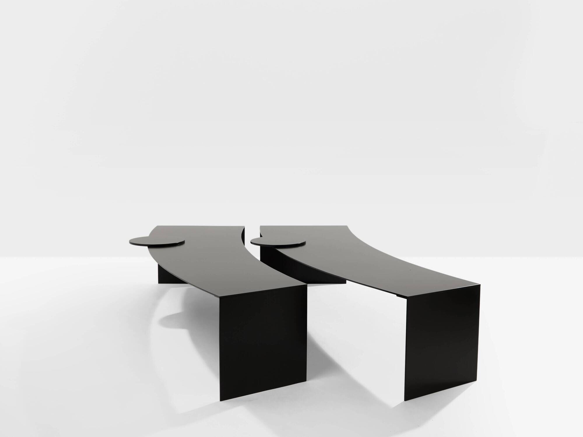 Gilles Derain pair of metal coffee tables edition Lumen 1986