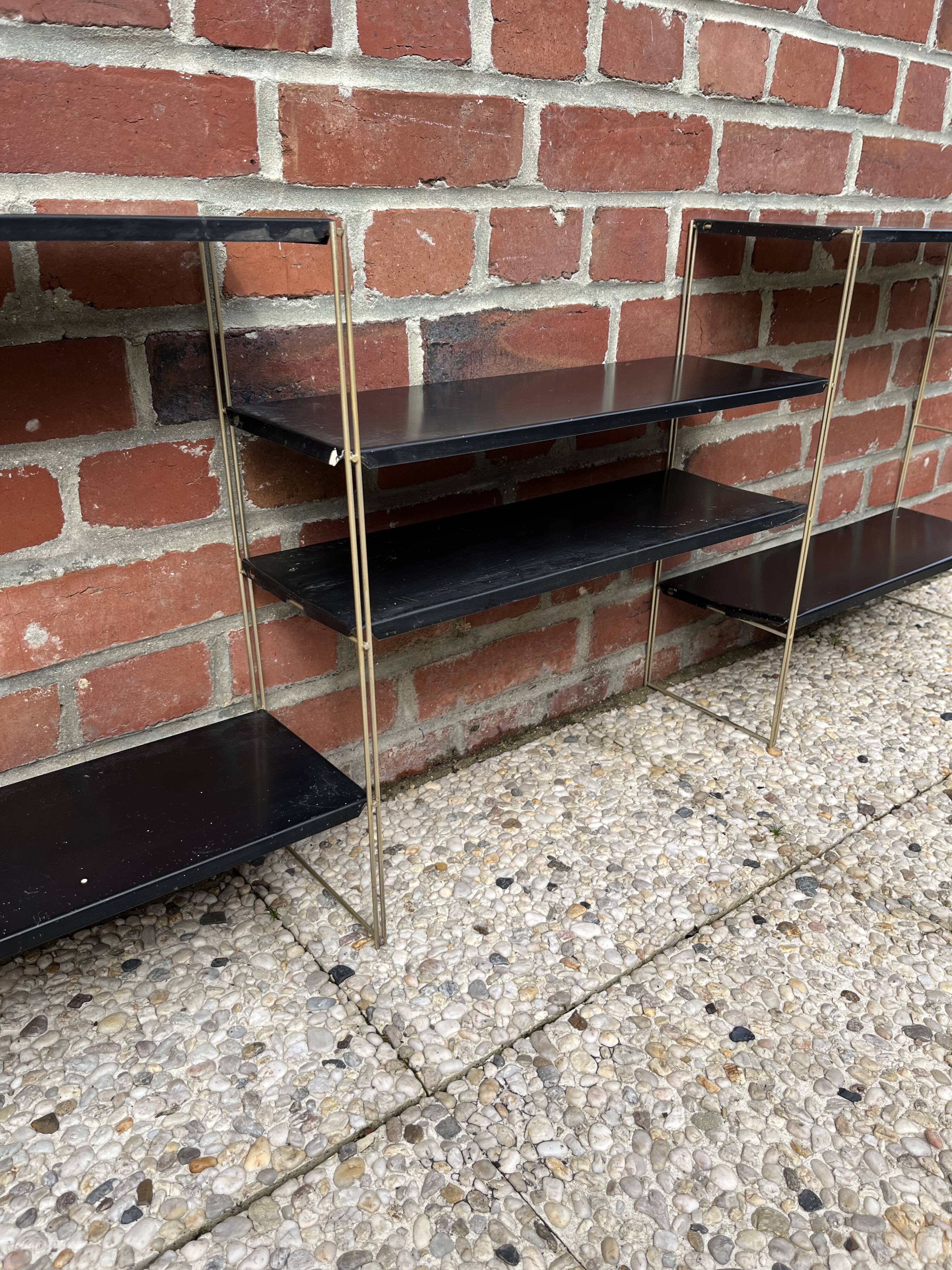 Black and gold metal string shelf - vintage 1960