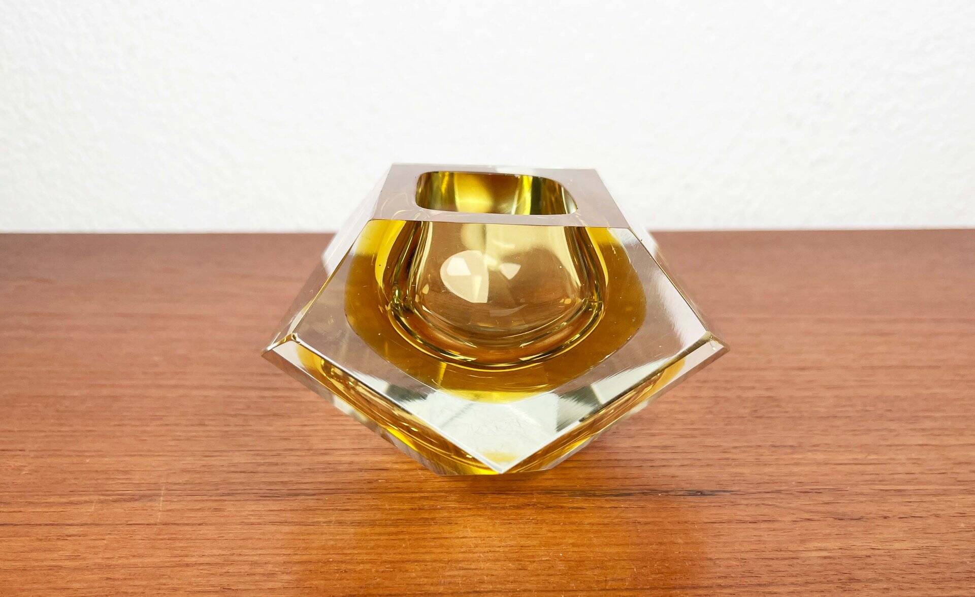 Vintage Italian Sommerso yellow glass bowl, Murano, 1970s.