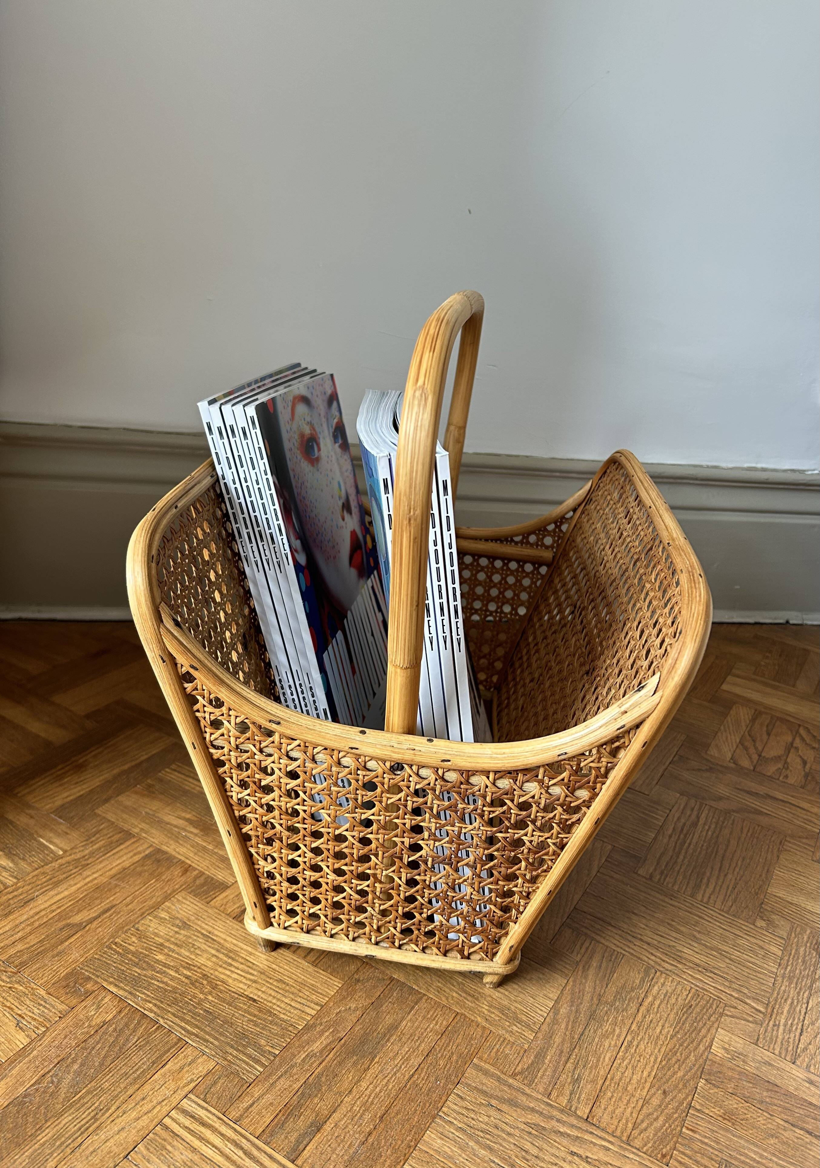 Rattan and cane magazine rack from the 1960s.