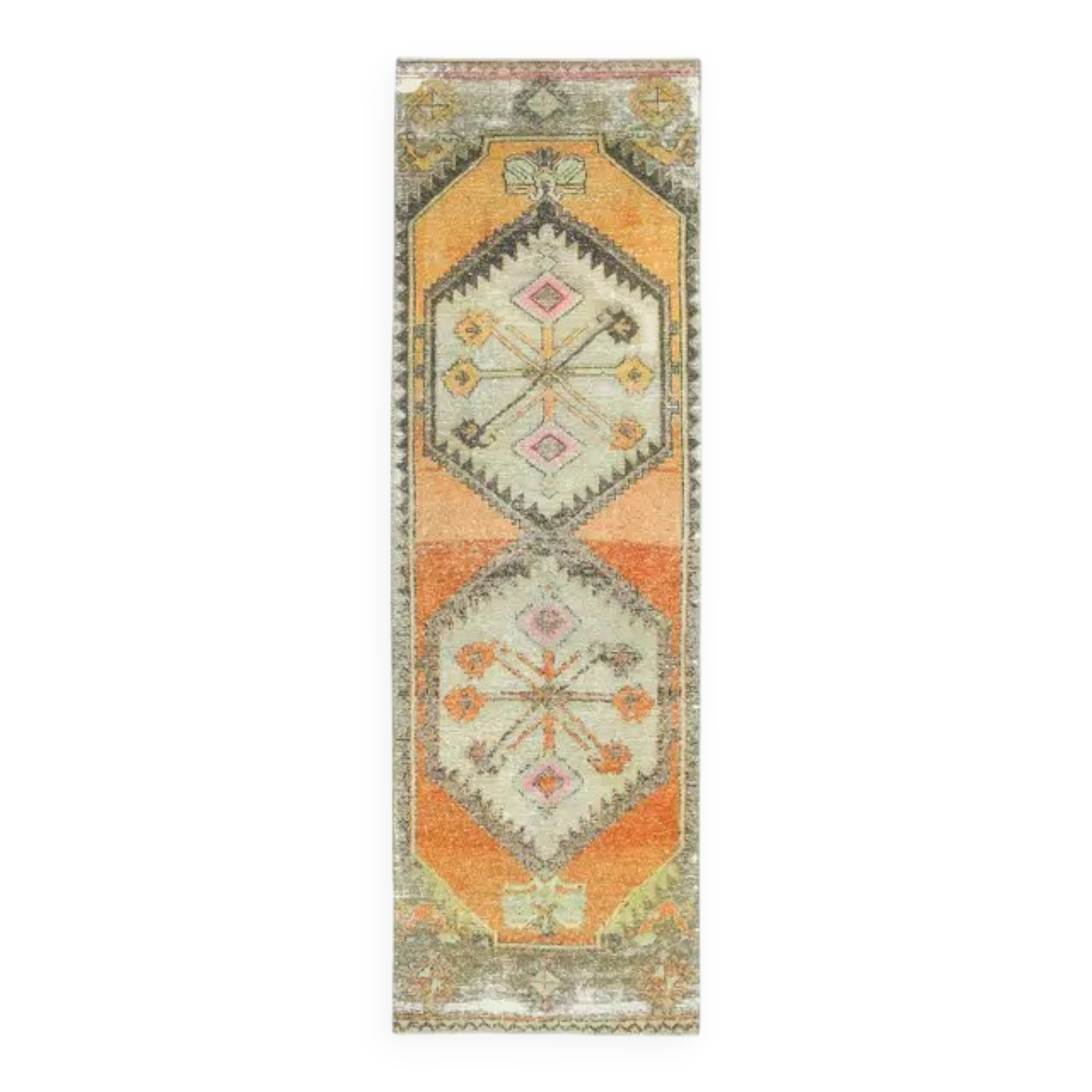 1970s Turkish hand-knotted wool cotton orange runner rug 85x273