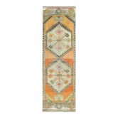 Tapis couloir en laine et coton noué à la main, orange, des années 1970, 85x273.