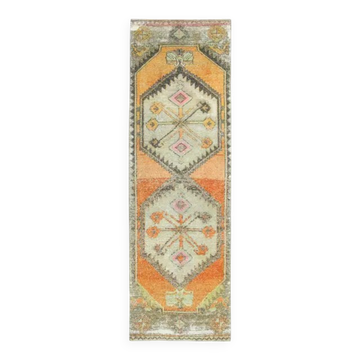 1970s Turkish hand-knotted wool cotton orange runner rug 85x273