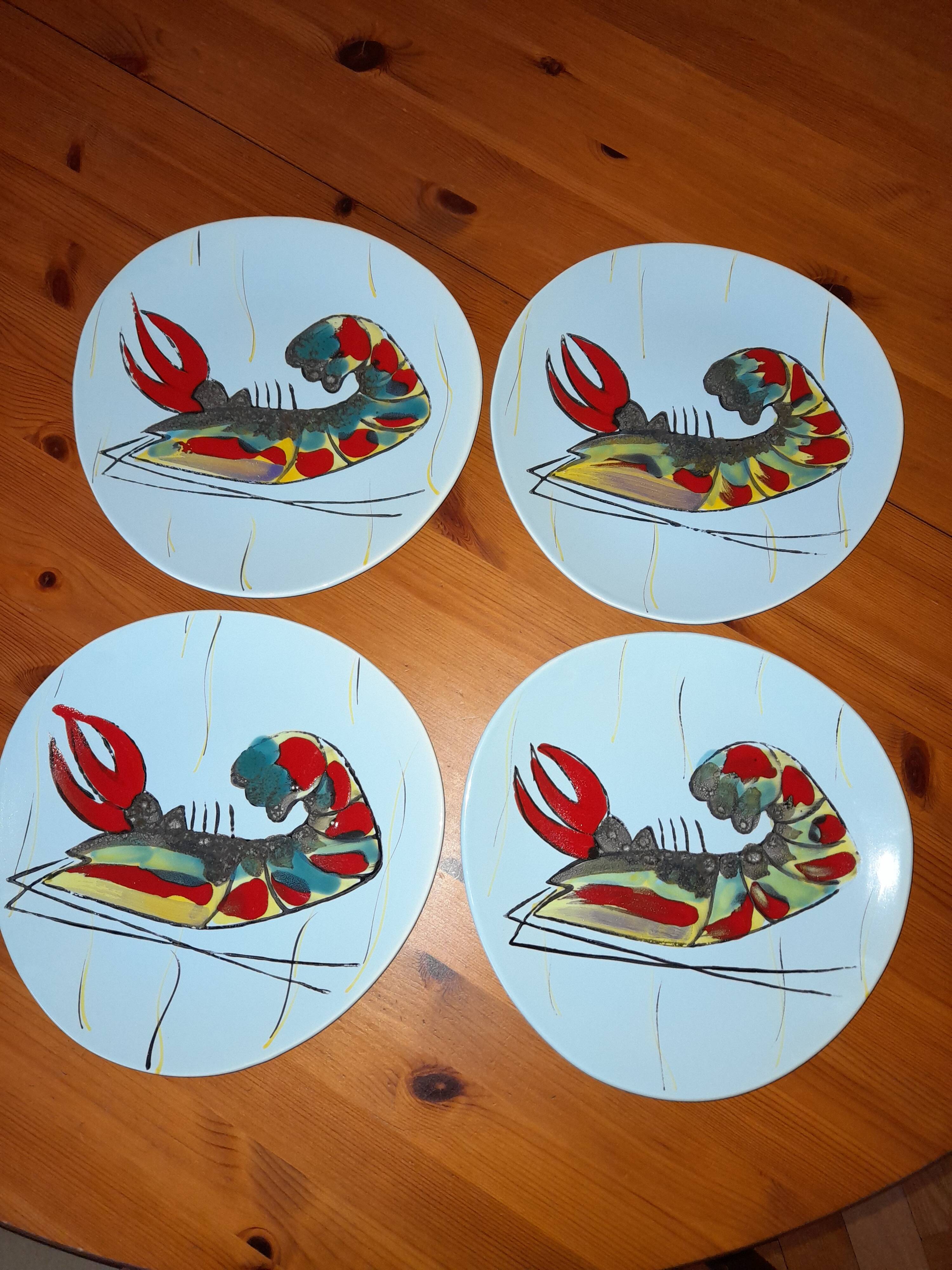 Seafood service / fish 14 pieces / PORNIC M.B.F.A Hand-painted
