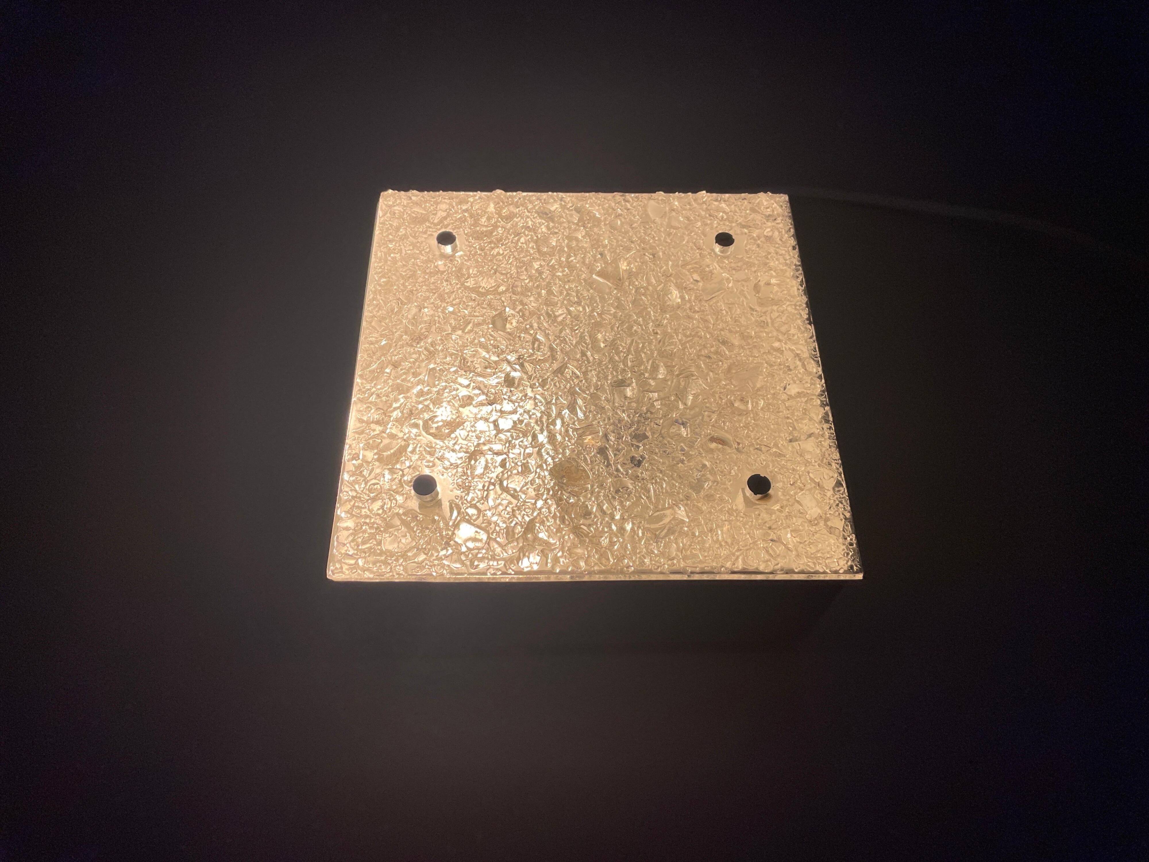 Recessed ceiling light in crystal, glass and metal, square design, 1960s, Germany