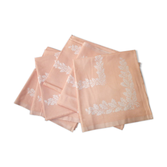 Set of 6 vintage salmon-colored damask cotton napkins