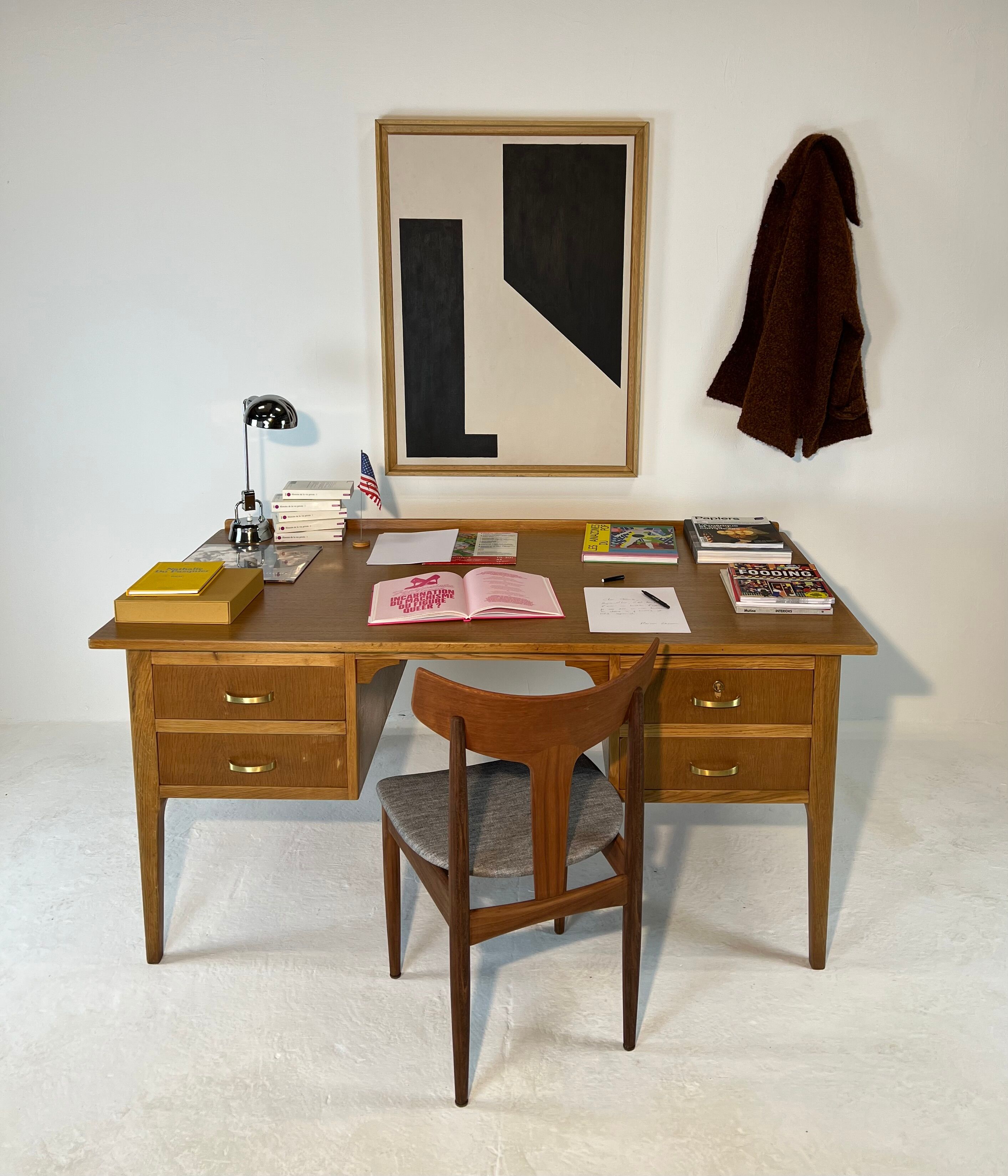Two-sided oak desk, 50s