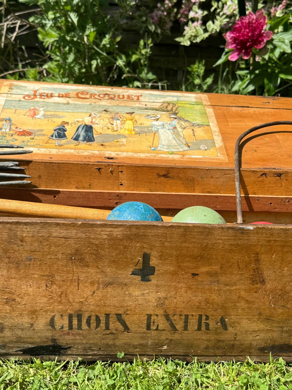 Old vintage wooden croquet game