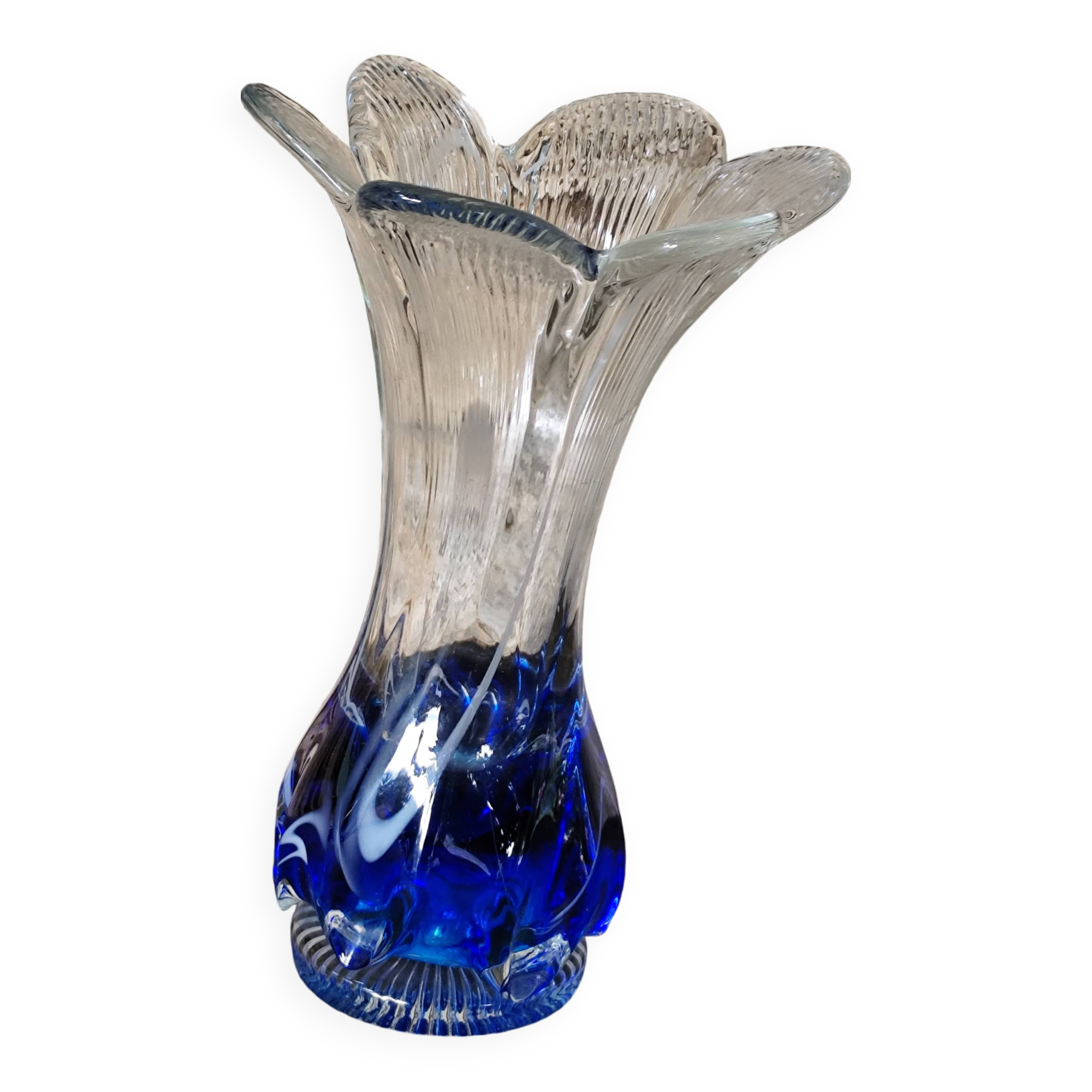 Large vintage blue glass vase