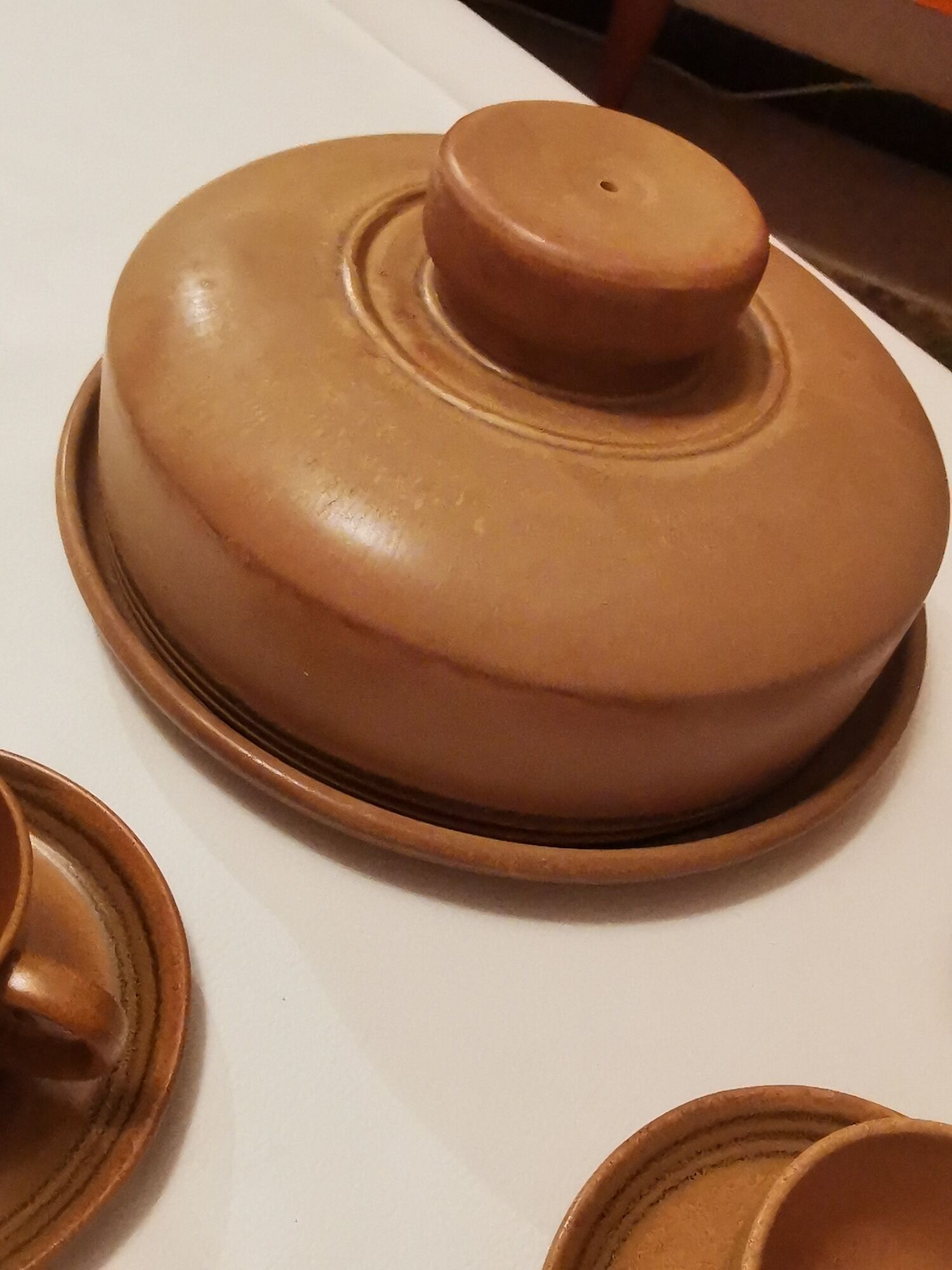 Coffee service or tea in Sarguemine sandstone from the 'Art Workshop of Lorraine'