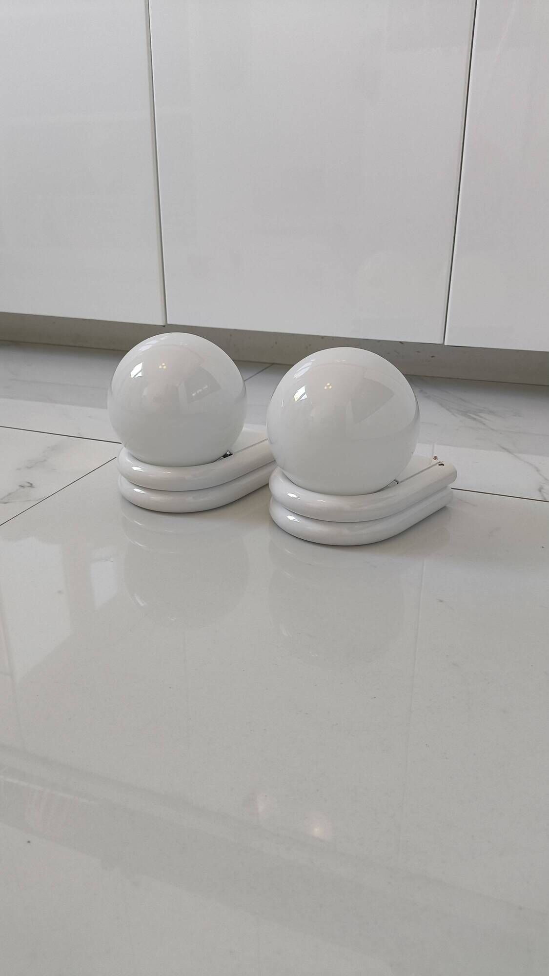 pair of 1980s wall sconces in metal and opaline