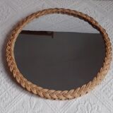 Old vintage braided rattan mirror