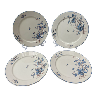 4 old plates Sarreguemines model Butterfly flowers