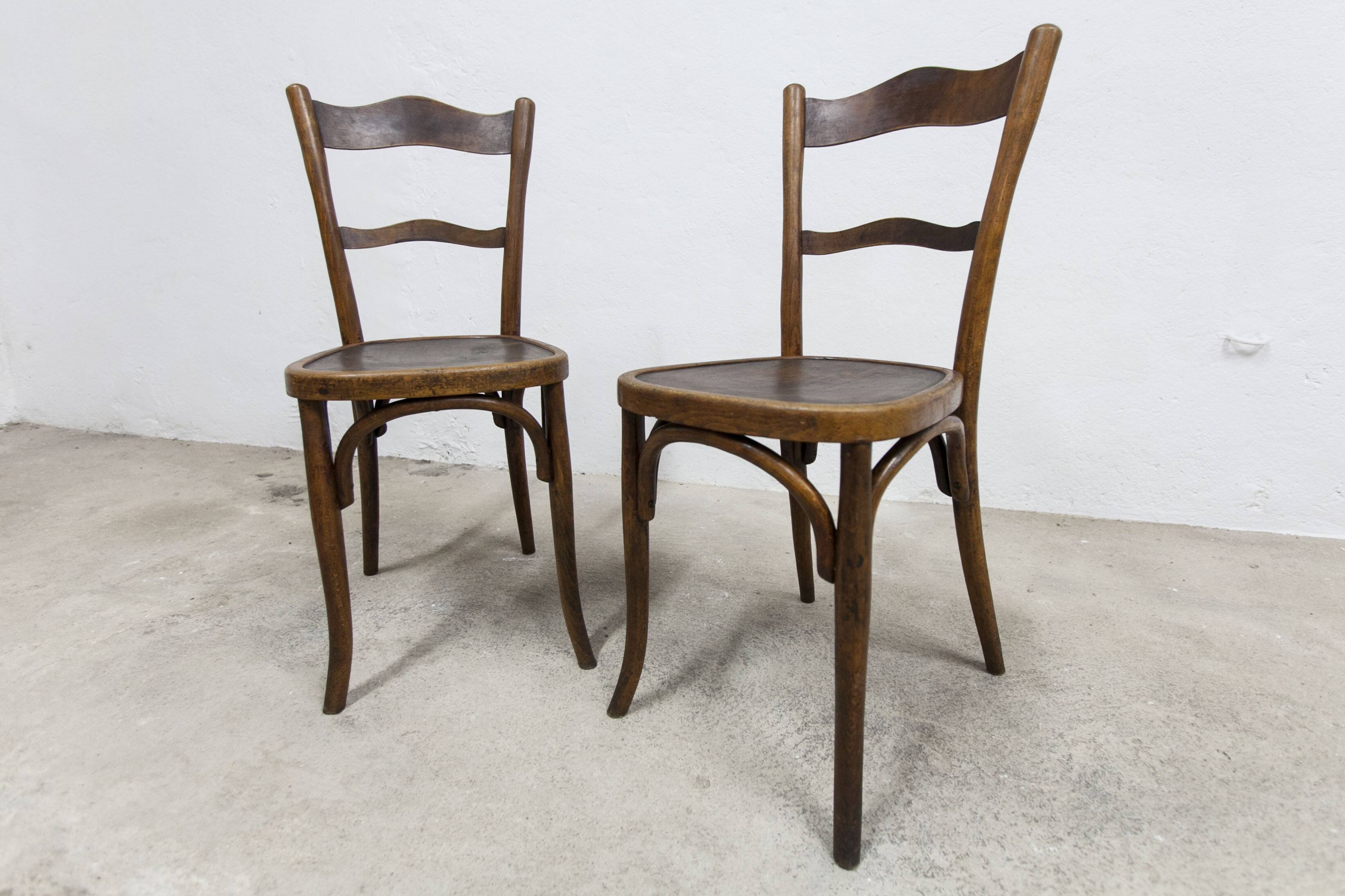 Pair of Baumann Bistrot chairs from the 1920s with pyrography seat