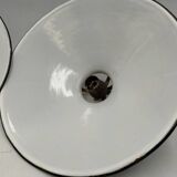 Pair of blue enameled sheet metal pendant lights