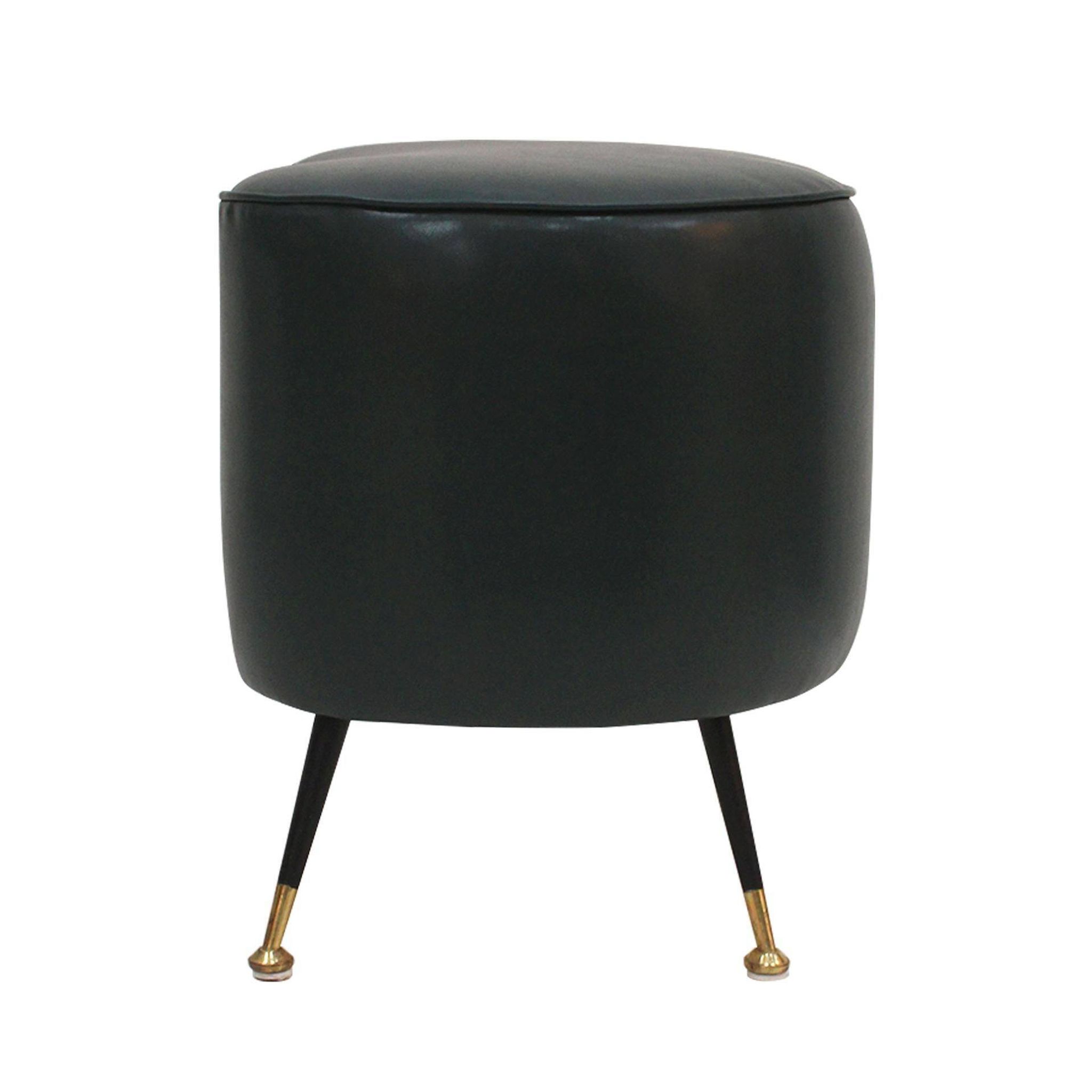 Pair of Italian Footstools in Solid Wood and Green Faux Leather, Italy, 1960s