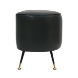 Pair of Italian Footstools in Solid Wood and Green Faux Leather, Italy, 1960s