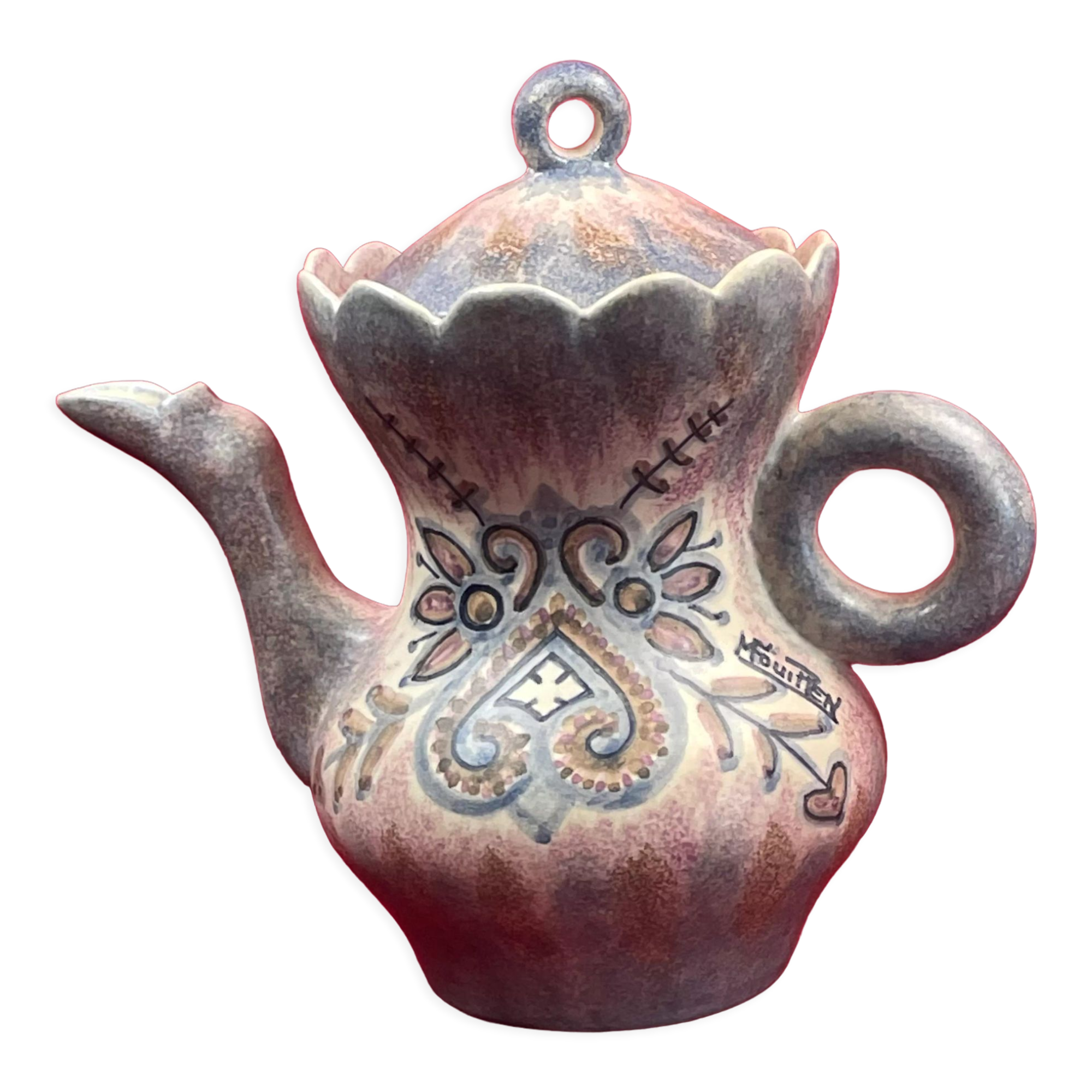 Large coffee maker H 25 cm - Quimper porcelain ceramic signed P. Fouillen.