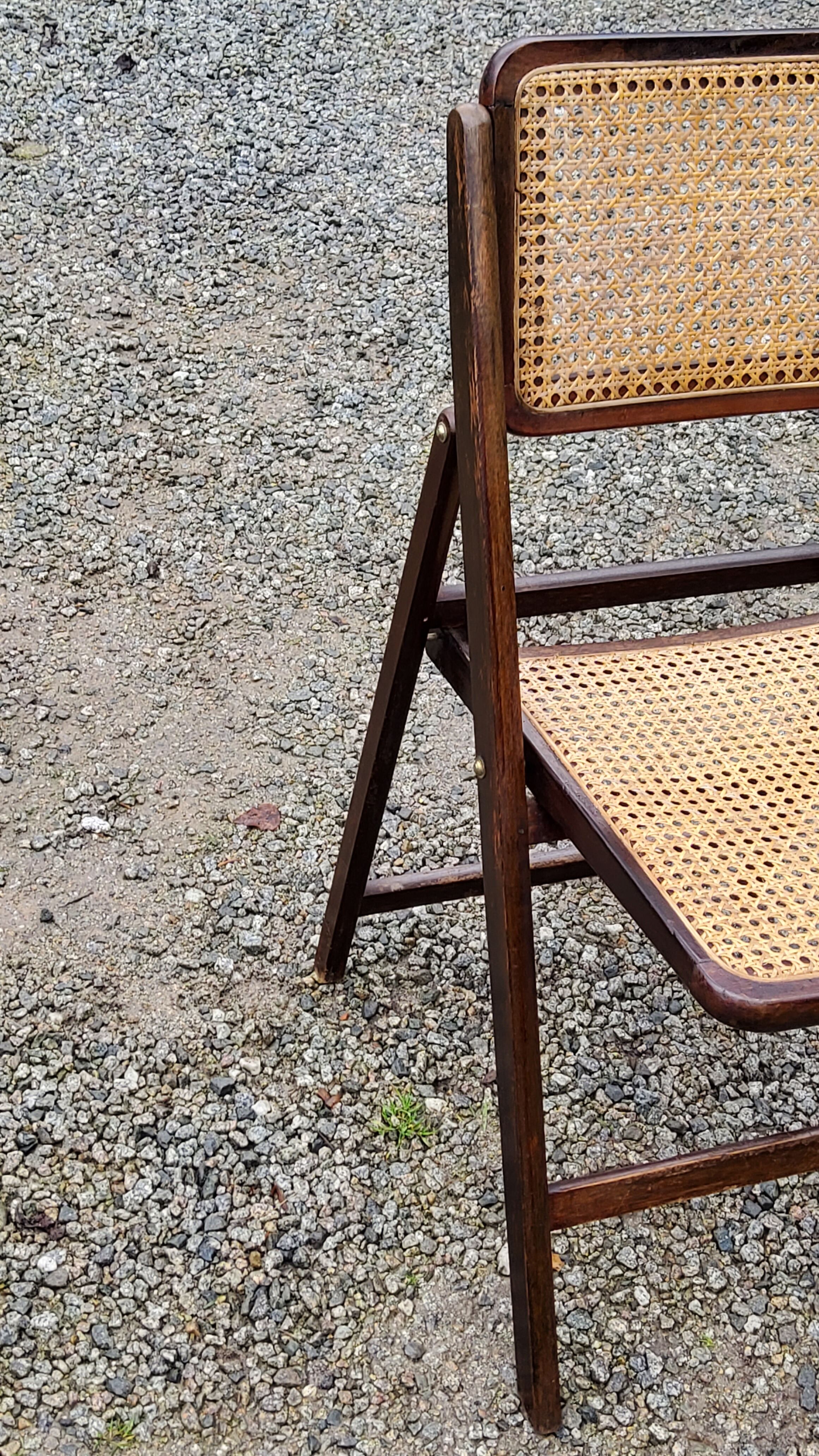 Set of 4 folding chairs wood and canning of the 70s