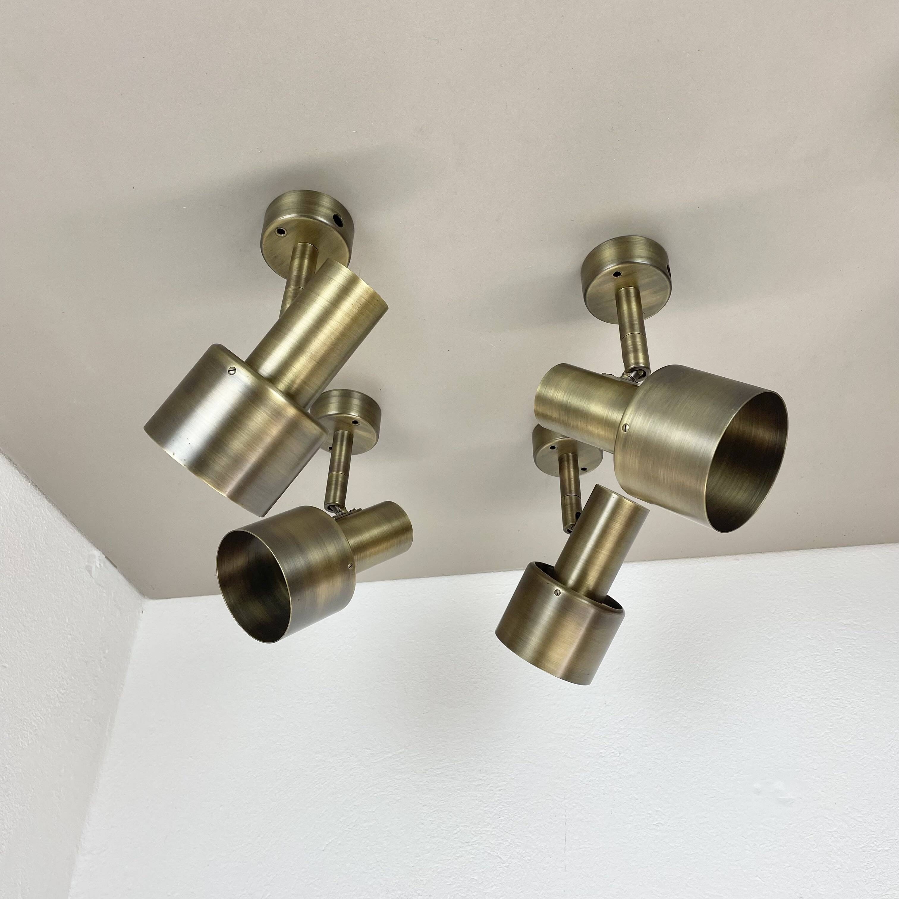 2 of 4 minimalist solid Brass "tube" SPOT Ceiling wall Lights, Italy 1970s
