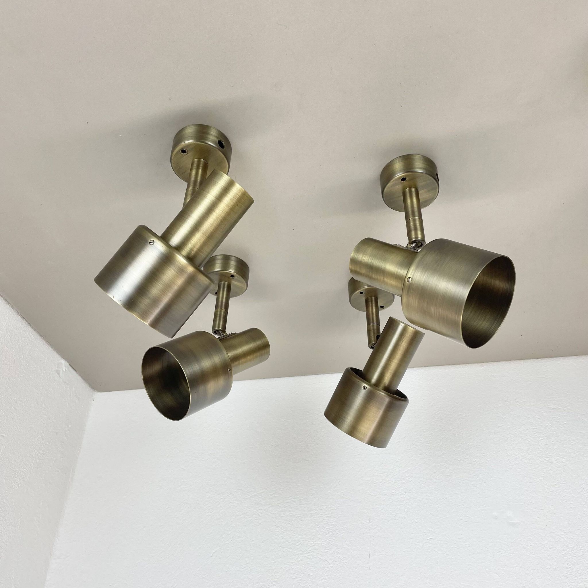 2 of 4 minimalist solid Brass "tube" SPOT Ceiling wall Lights, Italy 1970s