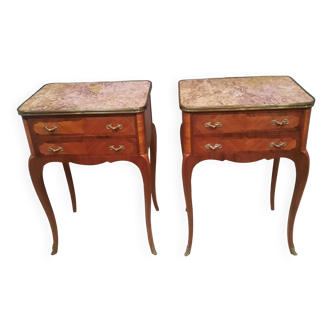 Pair of transitional bedside tables in veneered wood