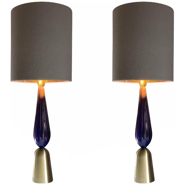 Lot of 2 gold and blue murano glass table lamp
